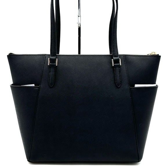 Michael Kors Large Charlotte Tote Bag Luggage Leather Black (NWT) - Picture 5 of 12